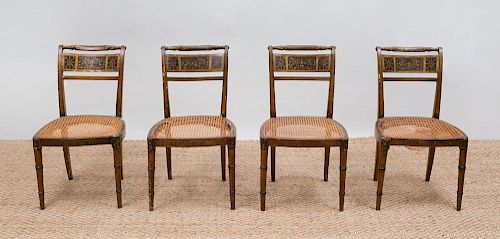 SET OF FOUR REGENCY PAINTED AND CANED SIDE CHAIRS