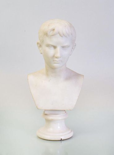 CONTINENTAL WHITE MARBLE BUST OF AUGUSTUS CAESAR