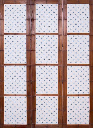 FAUX BAMBOO AND WALLPAPER THREE-PANEL SCREEN