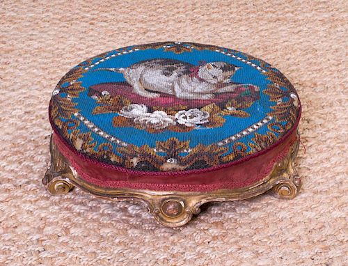VICTORIAN GILTWOOD AND BEADED FOOT STOOL