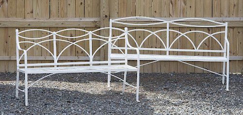 TWO PAINTED IRON GARDEN BENCHES
