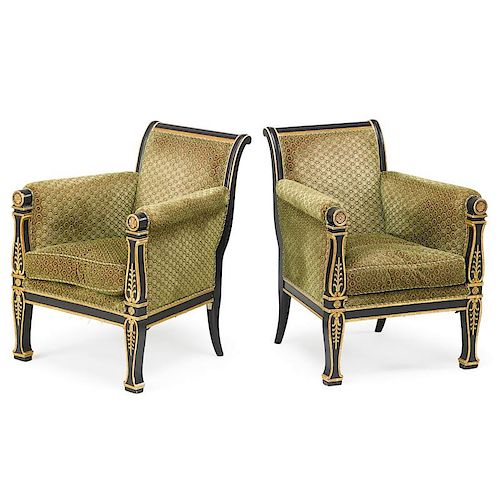 PAIR OF CHARLES X PAINTED & PARCEL GILT ARMCHAIRS