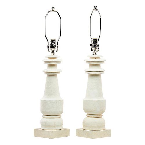 PAIR OF CARVED LIMESTONE LAMPS