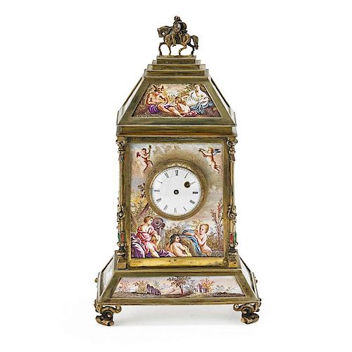 VIENNESE ENAMEL AND GILT SILVER CLOCK