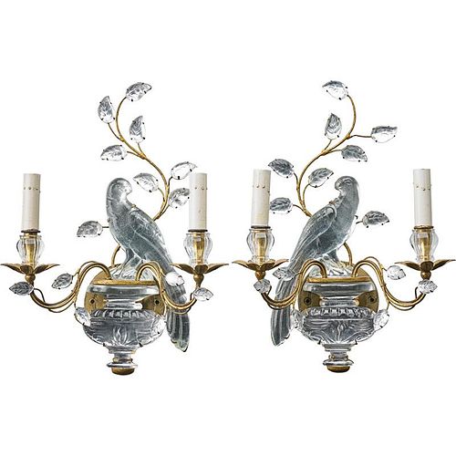 PAIR OF BAGUES STYLE ROCK CRYSTAL WALL LIGHTS