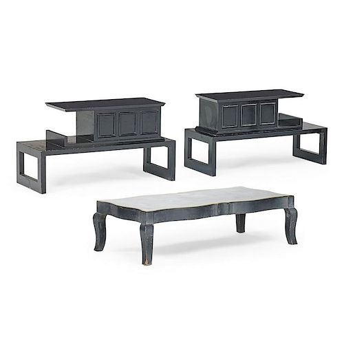 JAMES MONT COFFEE TABLE AND PAIR OF SIDE TABLES