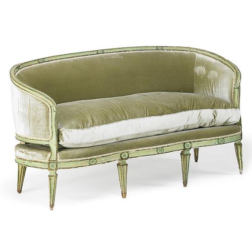 ITALIAN NEOCLASSICAL PAINTED & PARCEL GILT SETTEE