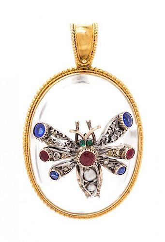 A Victorian Yellow Gold, Silver, Rock Crystal, and Paste Pendant, 14.35 dwts.
