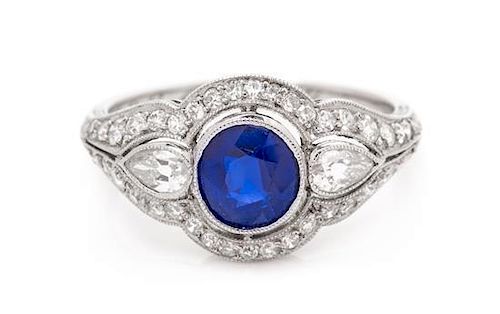 An Art Deco Platinum, Sapphire and Diamond Ring, Bailey, Banks and Biddle, 2.80 dwts