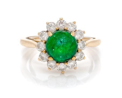 An 18 Karat Yellow Gold, Emerald and Diamond Ring, Tiffany & Co., 2.50 dwts.