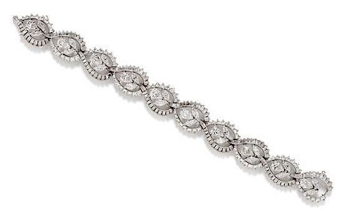 A Platinum and Diamond Bracelet, Circa 1960's, 36.50 dwts.