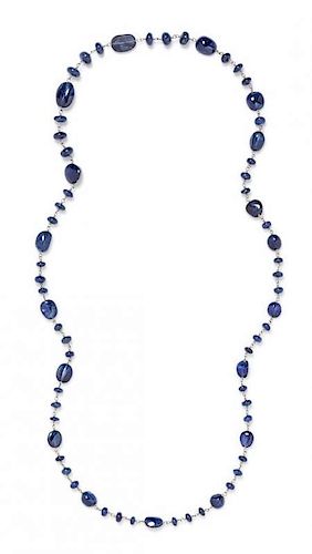 A White Gold and Sapphire Bead Necklace, 24.25 dwts.