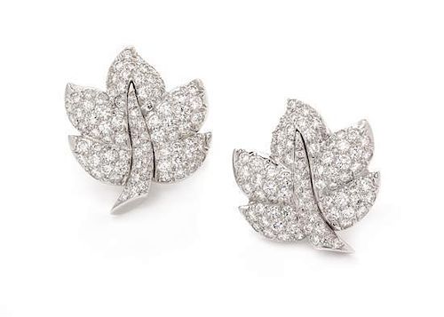 * A Pair of Platinum and Diamond Earclips, Jean Viteau, 18.70 dwts.