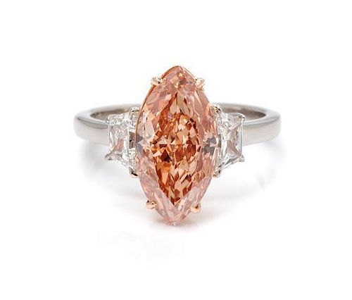 A Platinum, 18 Karat Rose Gold, Natural Fancy Brown-Pink Diamond and Diamond Ring, 4.20 dwts.
