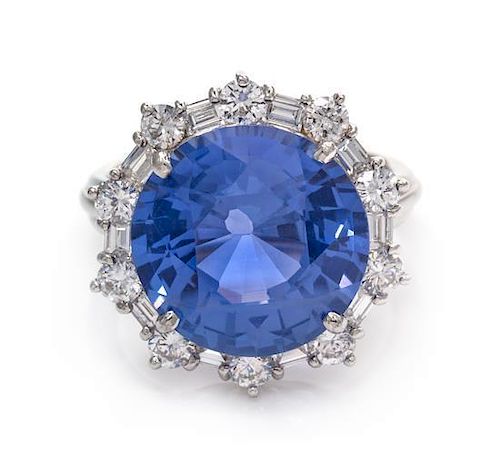 A Platinum, Sapphire and Diamond Ring, 6.70 dwts.