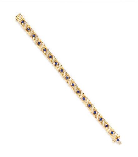 A Yellow Gold, Sapphire and Diamond Bracelet, 25.10 dwts.
