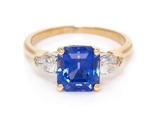 A Yellow Gold, Sapphire and Diamond Ring, 2.50 dwts.