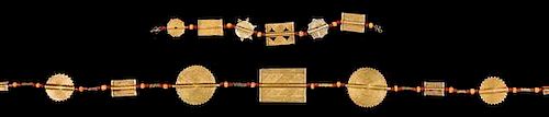 * An Akan Gold Alloy, Metal Alloy, Glass Bead Demi-Parure, CÃ™te d'Ivoire/Ghana, consisting of a bracelet and matching nec