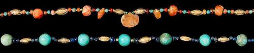 * A Collection of Akan Metal Alloy, Agate and Glass Bead Necklaces, CÃ™te d'Ivoire/Ghana, consisting of a necklace strung 