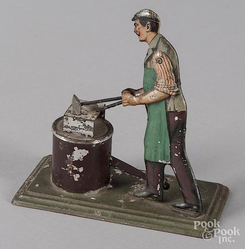 Bing painted tin blacksmith steam toy accessory