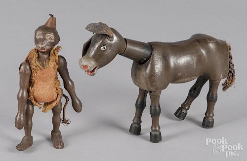 Schoenhut painted wood burro and monkey