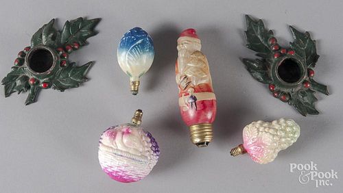 Four figural glass Christmas bulbs