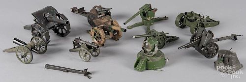 Collection of eight tin and diecast field guns