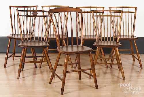 Assembled set of seven rod back Windsor chairs