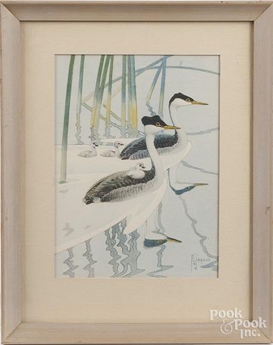 Painted porcelain plaque of Canada geese