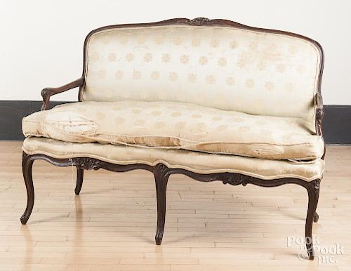 French carved oak love seat and matching chair