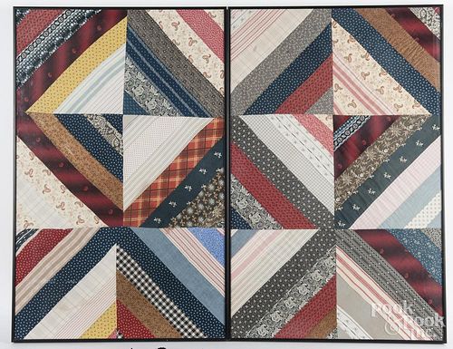 Four framed pieced quilt fragments