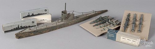 Painted wood and tin German submarine model