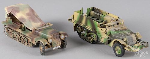Two contemporary painted tin German halftrack vehicles