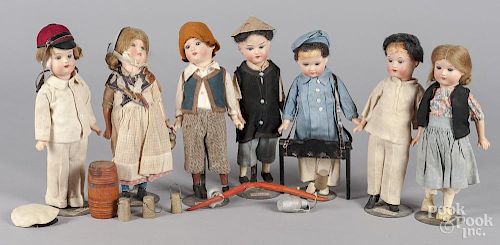 Seven Armand Marseille bisque head dolls
