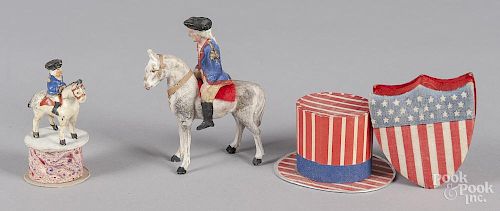 Two painted composition George Washington on horse