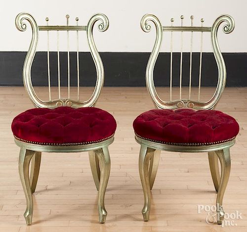 Pair of giltwood lyre-back chairs