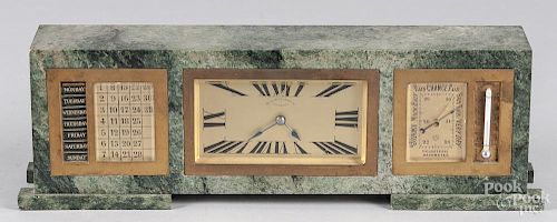 French Art Deco marble desk clock