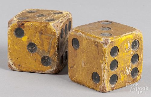 Pair of oversize carved and painted dice
