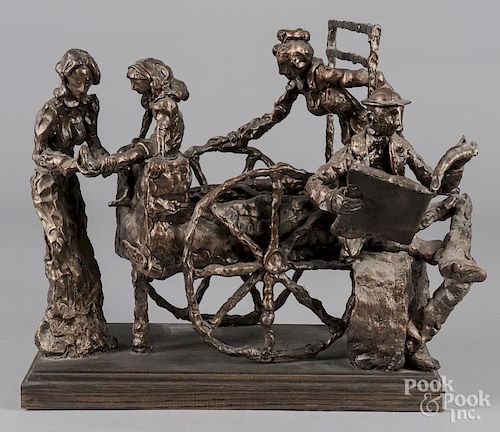Phillip Ratnor sculpture of a shoe cart & figures