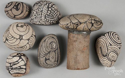 Seven Native American style painted stones
