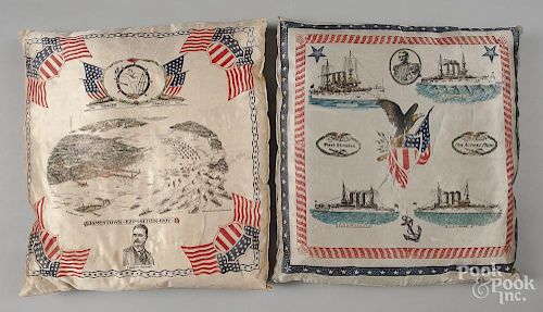 Two patriotic silk pillows
