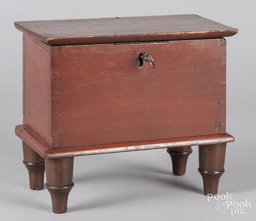 Miniature red stained poplar blanket chest
