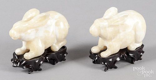 Pair of Chinese carved stone rabbits