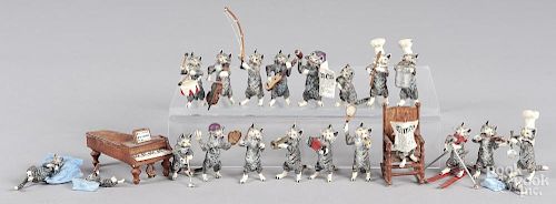 Collection of twenty-two cold painted bronze cats