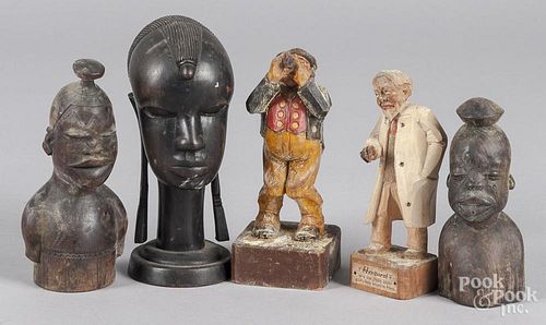 Group of five carved wood figures