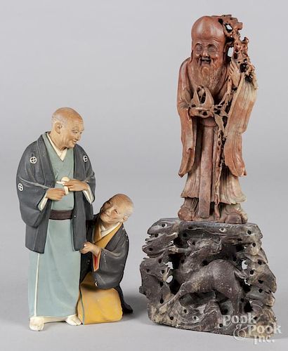 Chinese Lohan figure, together with another figure