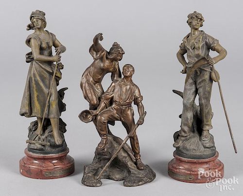 Pair of Spelter figures, together with a sculpture