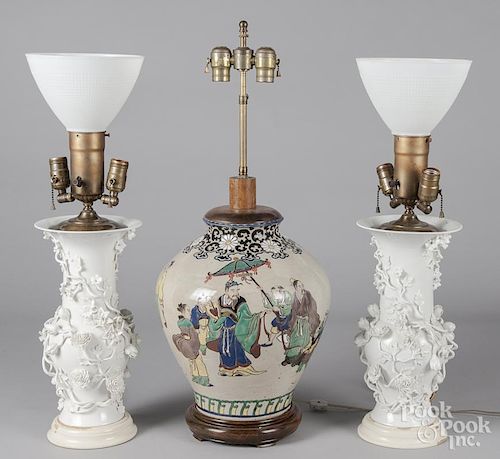 Pair of Chinese blanc de chin table lamps