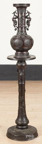 Japanese bronze pedestal and vase