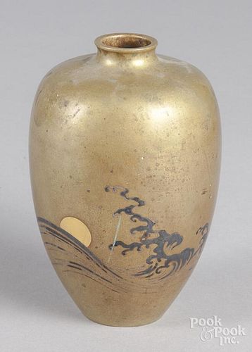 Japanese mixed metal bronze vase